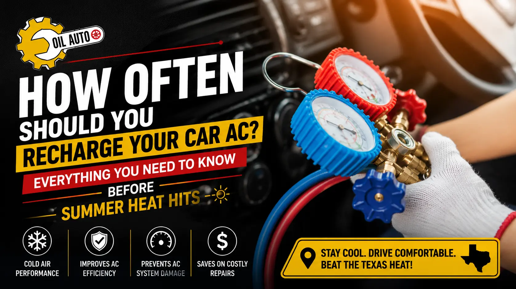 Car AC recharge service with manifold gauges.