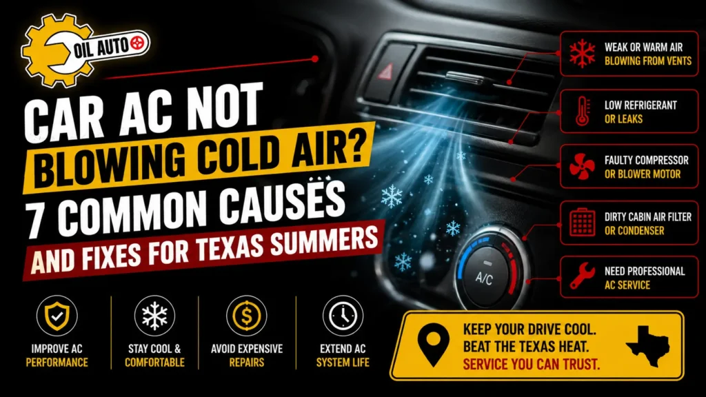 Car AC not blowing cold air with common causes and fixes for Texas summers